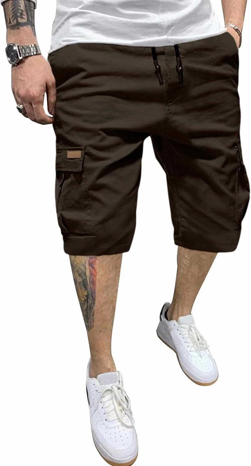 JMIERR Mens Casual Twill Cargo Shorts Cotton Drawstring Classic Cargo Stretch Short with 6 Pockets