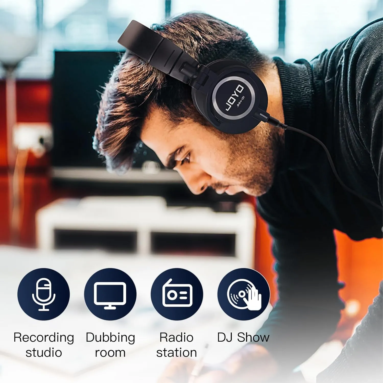 JOYO Studio Monitor Headphones Wired Audio Recording Monitor Headset Over Ear Headphones for Mixer Amplifier Podcast Keyboard Piano Deep Bass 3M Cable (JMH-01)