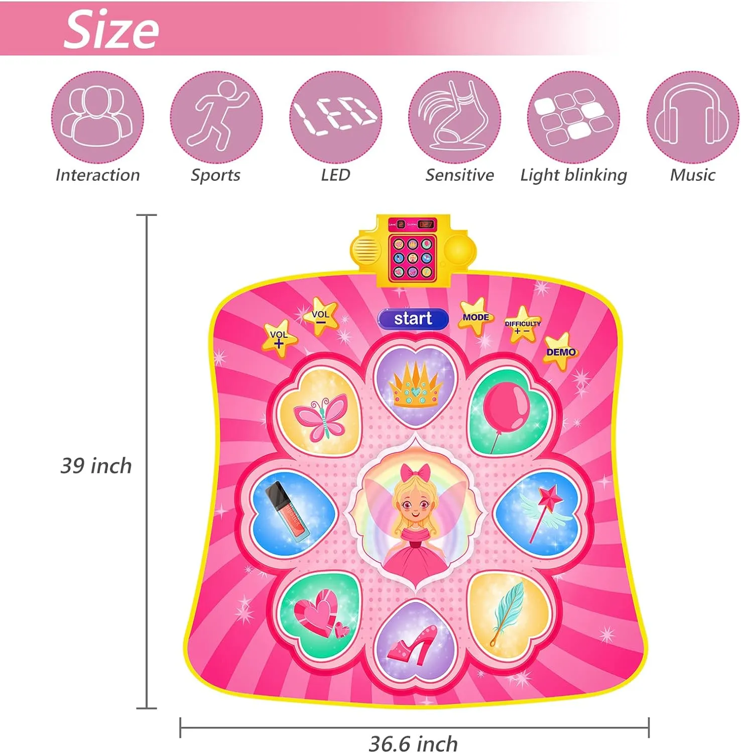 Joyvalley Dance Mat Games Toys - Upgraded Kids Dance Rhythm Step Play Mat for Girls Boys Dance Musical Pad Music Floor Game Toy Birthday Gifts for 3 4 5 6 7 8 9 10 11   Years Old Children