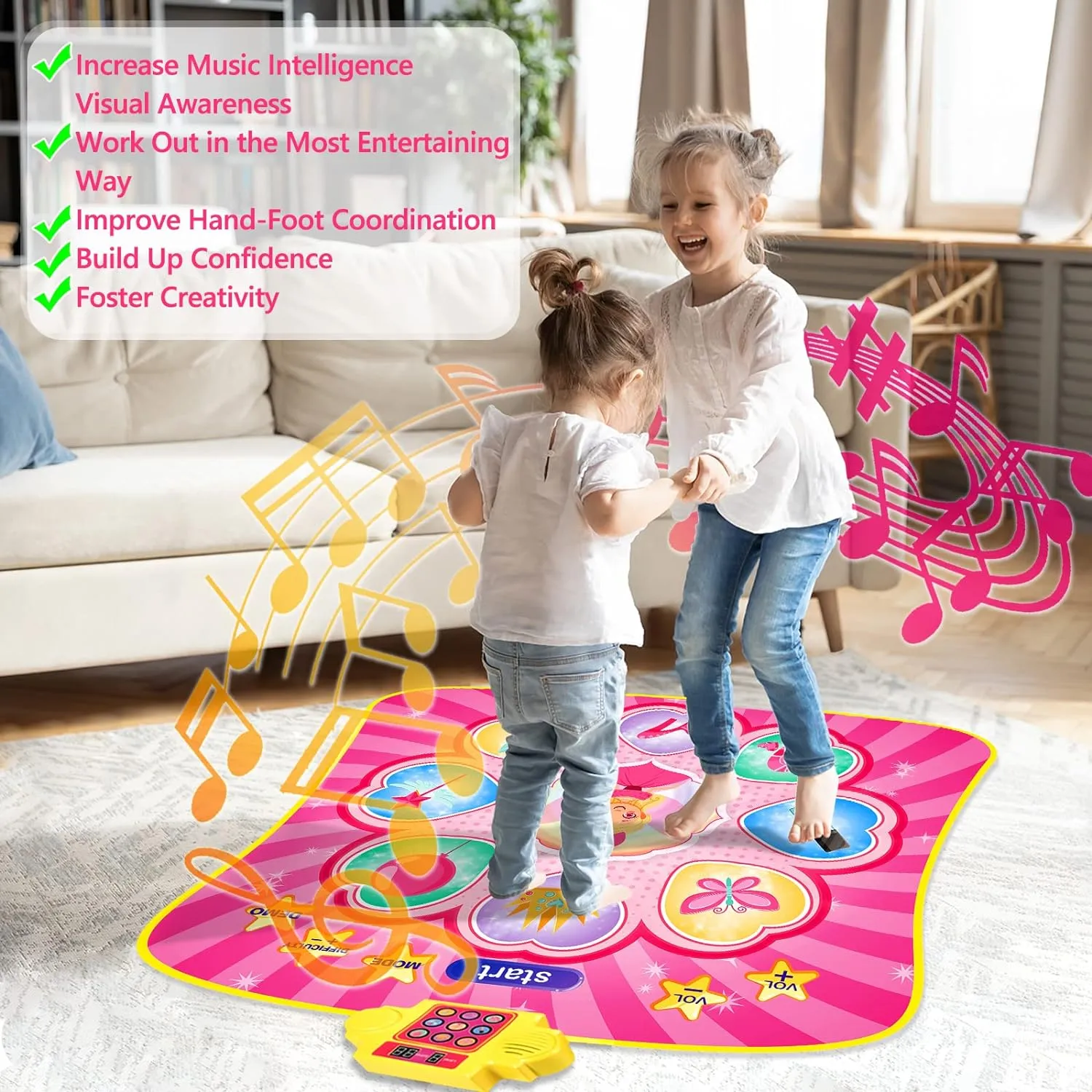Joyvalley Dance Mat Games Toys - Upgraded Kids Dance Rhythm Step Play Mat for Girls Boys Dance Musical Pad Music Floor Game Toy Birthday Gifts for 3 4 5 6 7 8 9 10 11   Years Old Children