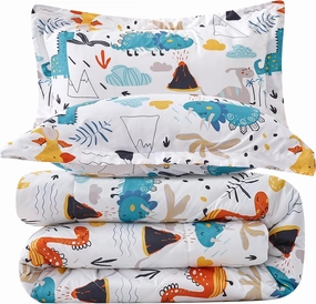 JSD Dinosaur Kids Comforter Set Twin Size, 2 Piece Microfiber Comforter with Pillow Sham, Lightweight All Season Washable
