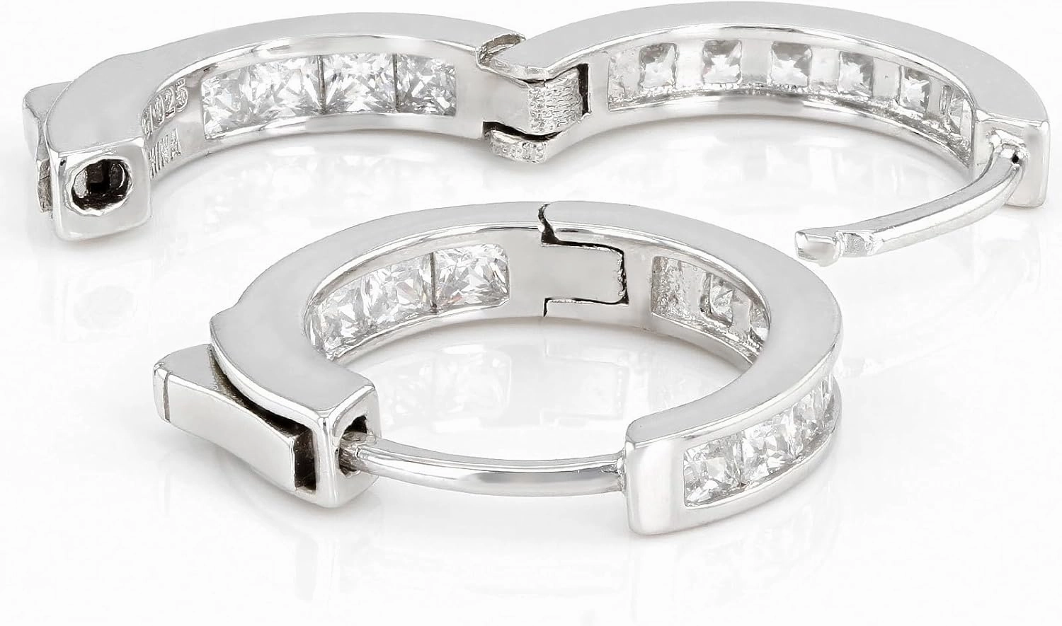 JTV 1.75 Carat Cubic Zirconia Sterling Silver Hoop Earrings – Rhodium Plated Silver Hoops – Simple Hoop Earrings for Women- Silver and Crystal Hoop Earrings - Faux Diamond Earrings for Women