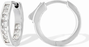 JTV 1.75 Carat Cubic Zirconia Sterling Silver Hoop Earrings – Rhodium Plated Silver Hoops – Simple Hoop Earrings for Women- Silver and Crystal Hoop Earrings - Faux Diamond Earrings for Women