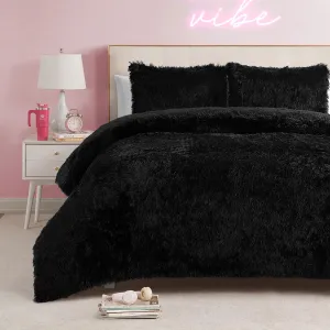 Juicy Couture Shaggy Faux Fur Black Twin/Twin XL Comforter Set - Soft and Cozy 2-Piece Machine Washable Bedding Comforter and Sham Set