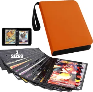 Jumbo Card Binder - 100 Pockets Hold Oversized Big Card 3 Rings With 50 Double Side Removable Premium Pages Portable & Lightweight Orange Leather Jumbo Binder   25pk (L)   25pk (XL)