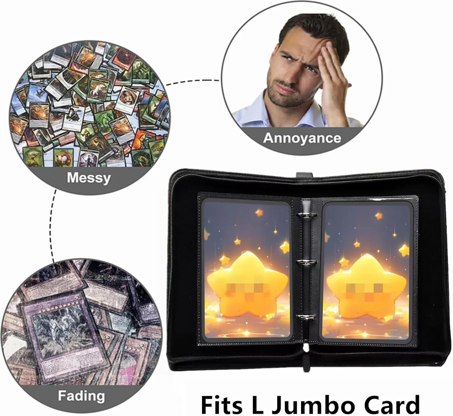 Jumbo Card Binder for Oversized Cards, 80  Pockets Holds 80  Cards with 40  Double-Sided Removable Pages, Premium Leather Binder for Trading/Gaming Cards (Red White, Large 5.4"x7.5")