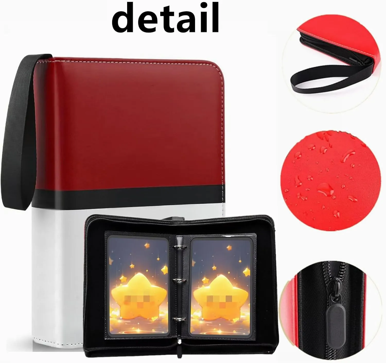 Jumbo Card Binder for Oversized Cards, 80  Pockets Holds 80  Cards with 40  Double-Sided Removable Pages, Premium Leather Binder for Trading/Gaming Cards (Red White, Large 5.4"x7.5")