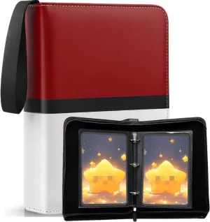 Jumbo Card Binder for Oversized Cards, 80  Pockets Holds 80  Cards with 40  Double-Sided Removable Pages, Premium Leather Binder for Trading/Gaming Cards (Red White, Large 5.4"x7.5")