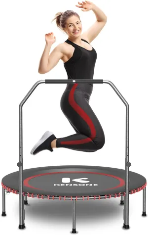 K KENSONE 40/48" Low-Impact Rebounder Trampoline for Adults with Bungee, 450/550LBS Quiet Mini Exercise Trampoline with Adjustable U/T-Shaped Foam Handle Bar, Fitness Equipment for Indoor/Gym Workout
