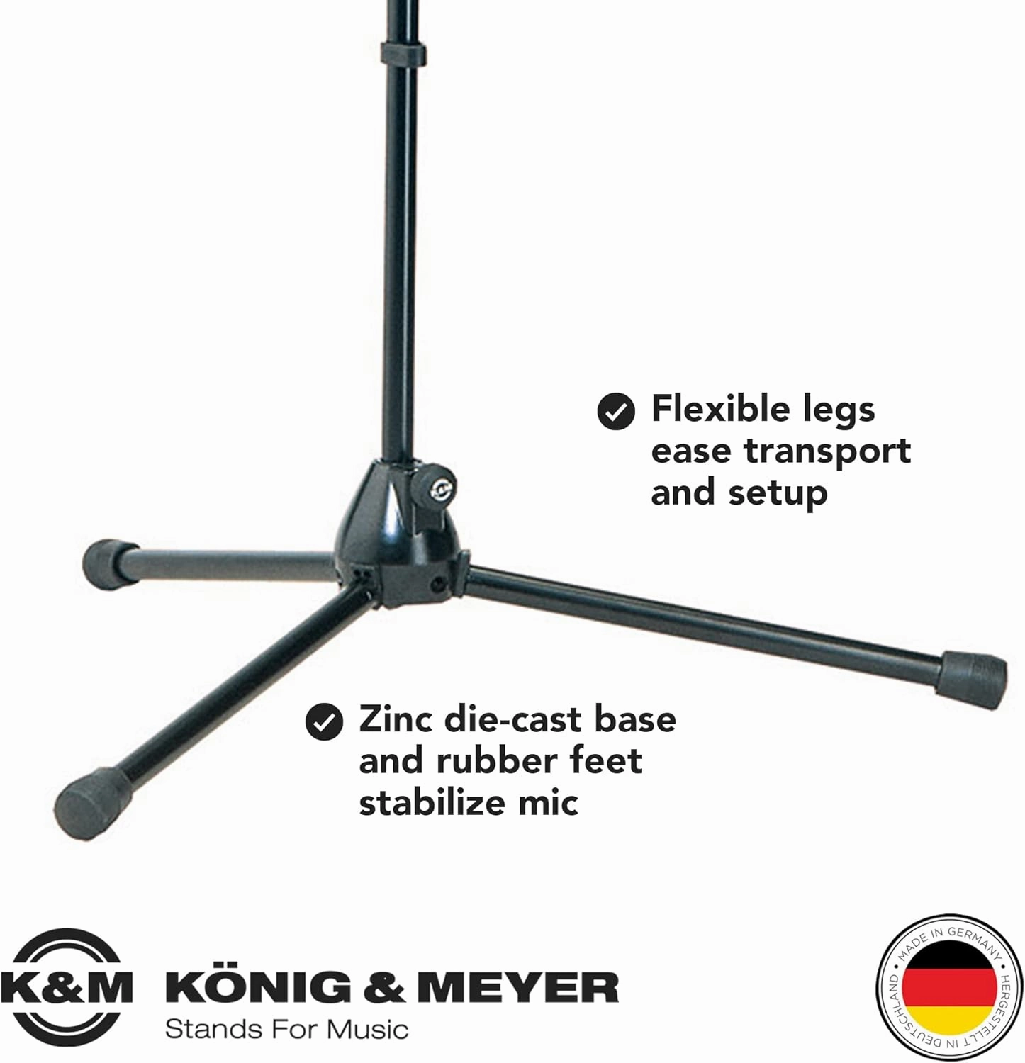 K&M König & Meyer 21090.500.55 Tripod Microphone Stand - Adjustable Telescoping 2-Piece Boom Arm - Professional Grade - Heavy Duty with Folding Leg Base - German Made Black
