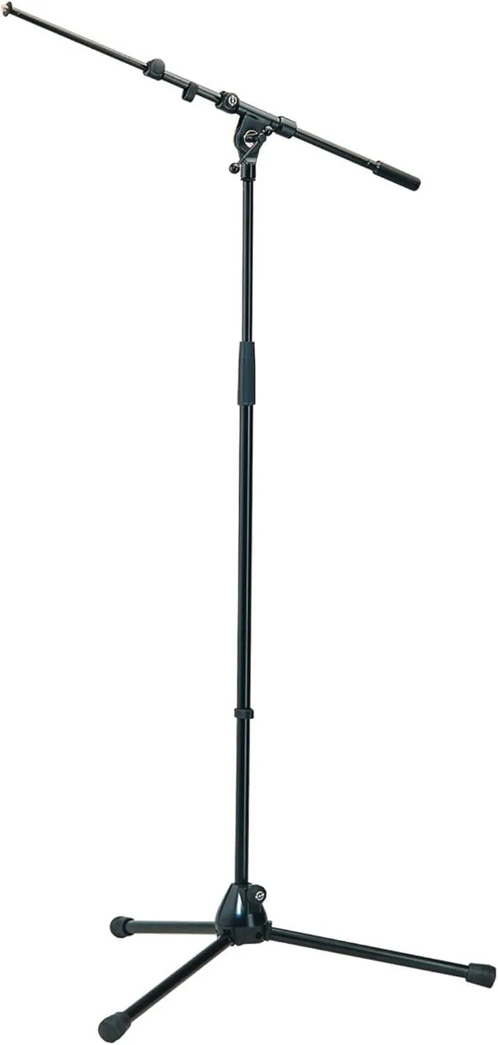 K&M König & Meyer 21090.500.55 Tripod Microphone Stand - Adjustable Telescoping 2-Piece Boom Arm - Professional Grade - Heavy Duty with Folding Leg Base - German Made Black