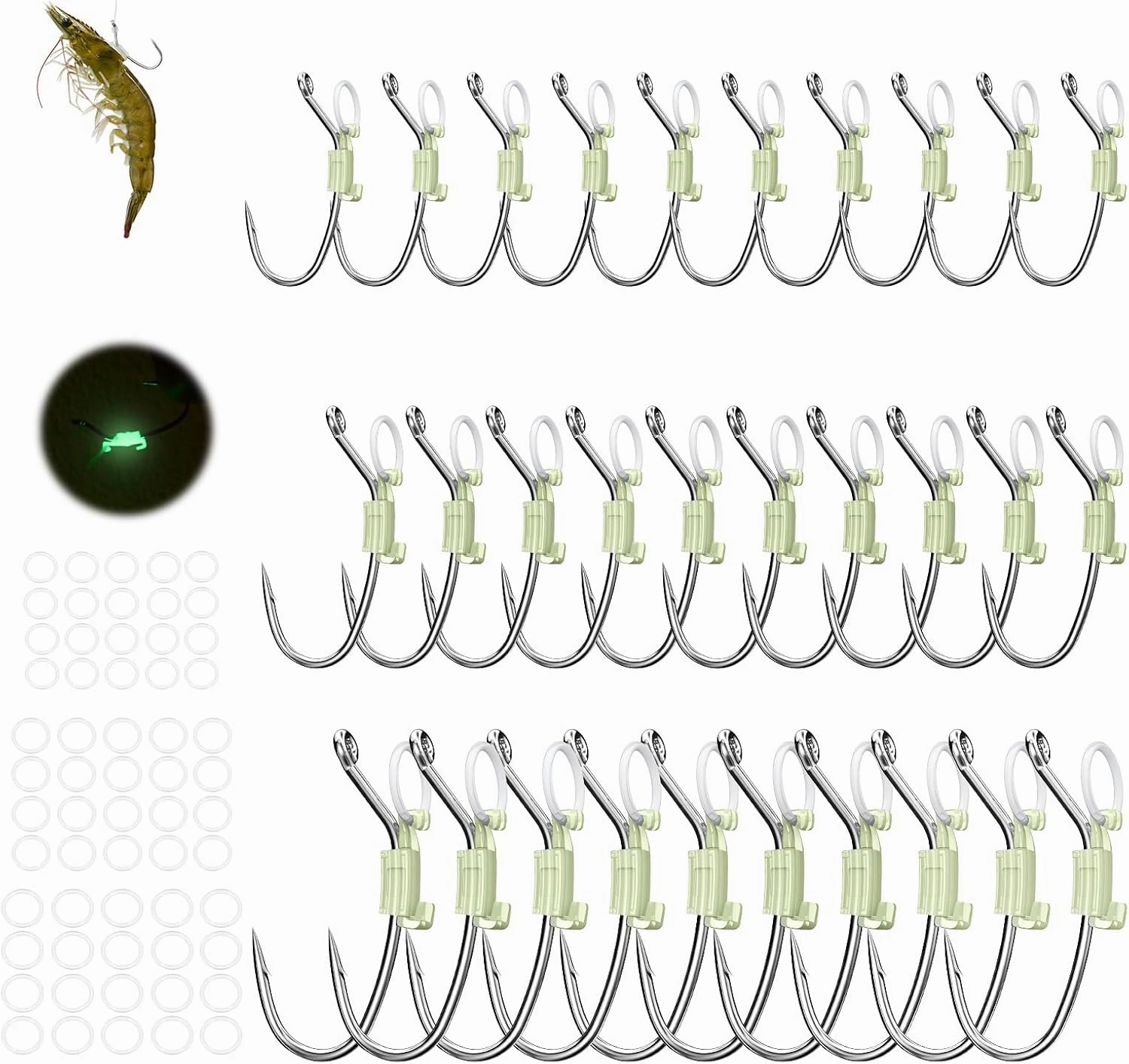 KANAMA Luminous Live Shrimp Hooks - High Carbon Steel Fishing Hooks Saltwater Corrosion Resistant Barbed Strong Hooks Freshwater Shrimp Walker, Ideal for Bass, Groupers, Pike, Catfish & More