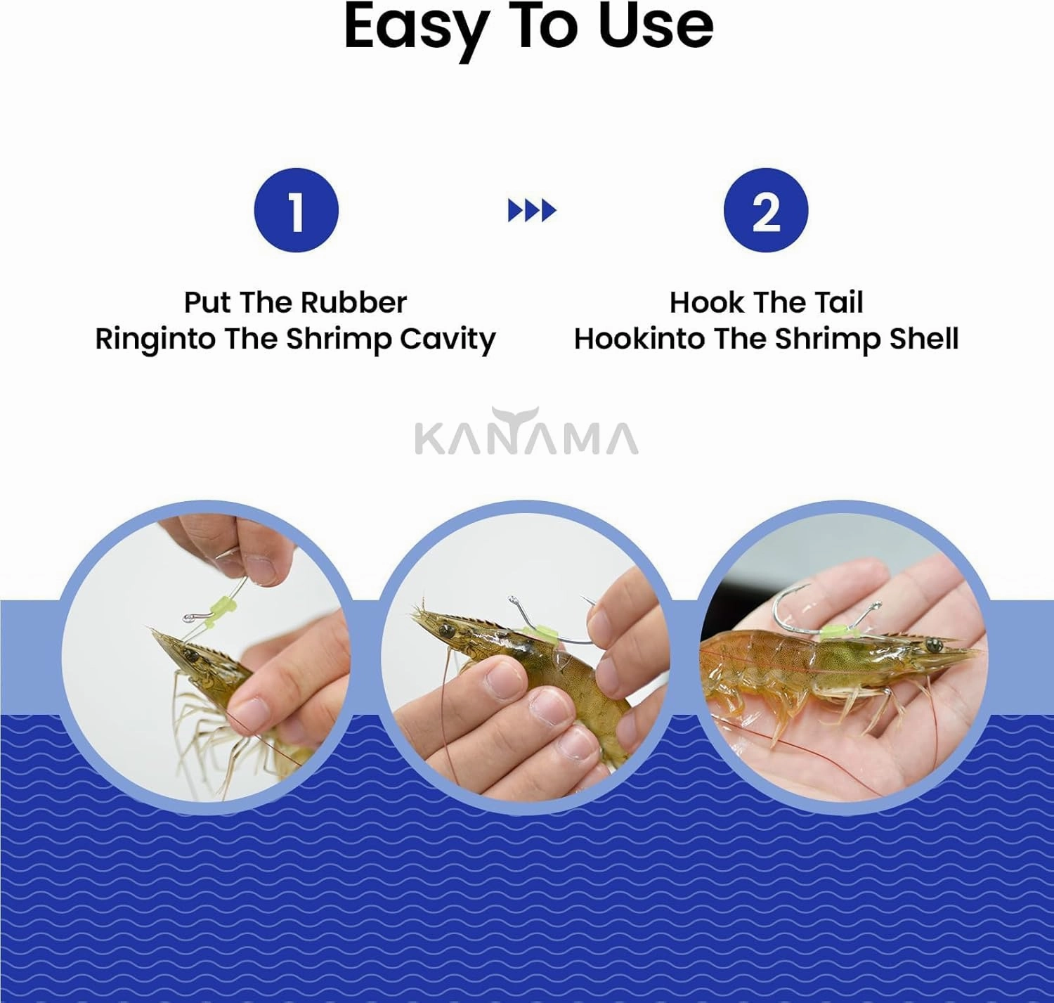 KANAMA Luminous Live Shrimp Hooks - High Carbon Steel Fishing Hooks Saltwater Corrosion Resistant Barbed Strong Hooks Freshwater Shrimp Walker, Ideal for Bass, Groupers, Pike, Catfish & More