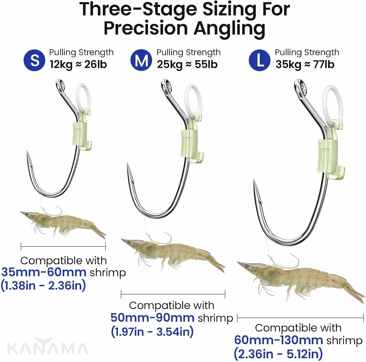 KANAMA Luminous Live Shrimp Hooks - High Carbon Steel Fishing Hooks Saltwater Corrosion Resistant Barbed Strong Hooks Freshwater Shrimp Walker, Ideal for Bass, Groupers, Pike, Catfish & More
