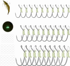 KANAMA Luminous Live Shrimp Hooks - High Carbon Steel Fishing Hooks Saltwater Corrosion Resistant Barbed Strong Hooks Freshwater Shrimp Walker, Ideal for Bass, Groupers, Pike, Catfish & More