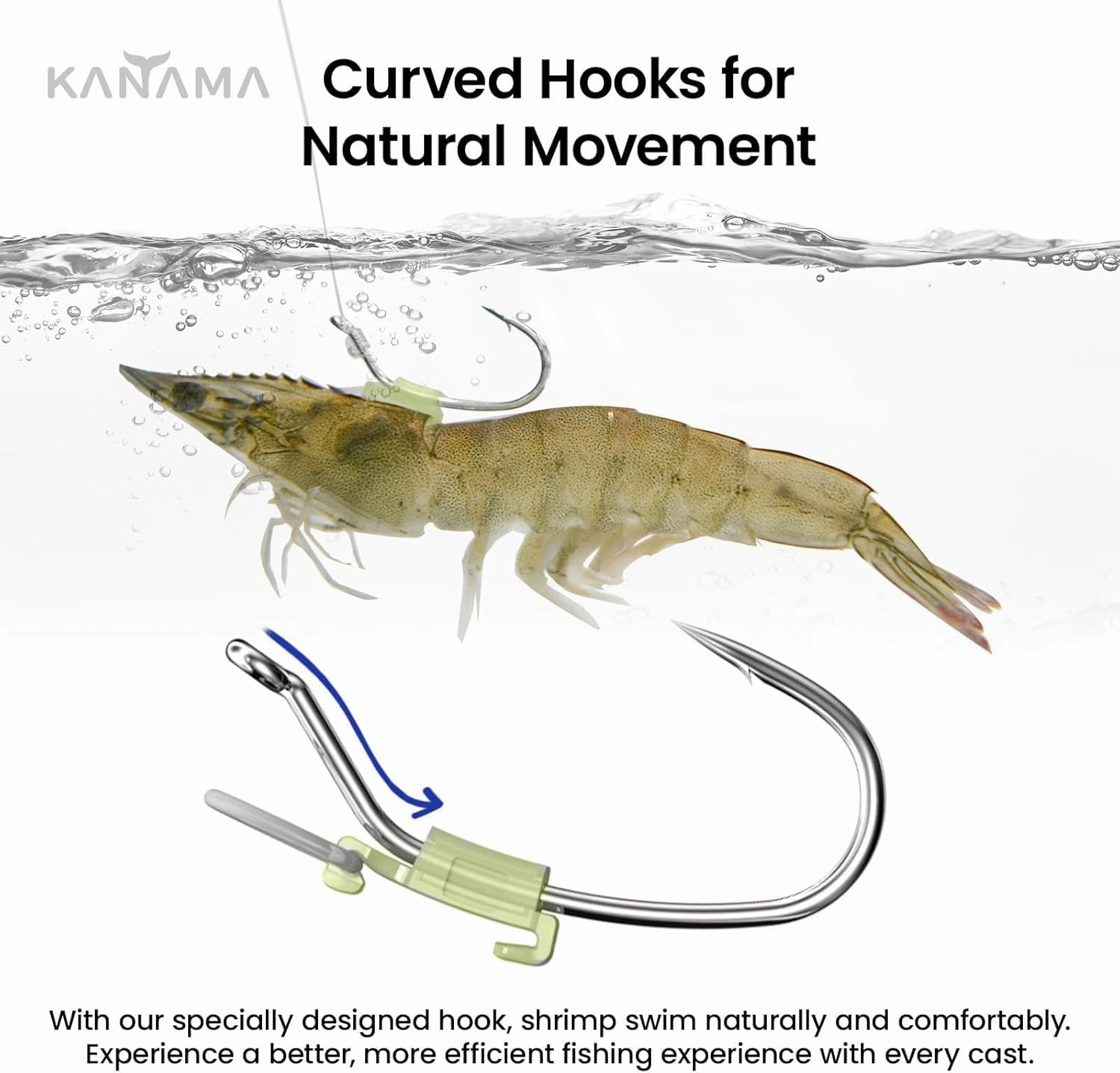 KANAMA Luminous Live Shrimp Hooks - High Carbon Steel Fishing Hooks Saltwater Corrosion Resistant Barbed Strong Hooks Freshwater Shrimp Walker, Ideal for Bass, Groupers, Pike, Catfish & More