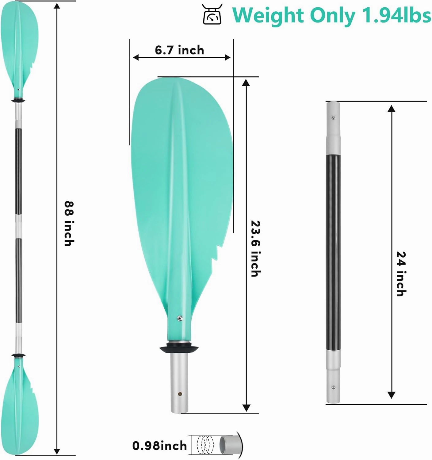 Kayak Paddle,88in 4 Pieces Boat Oars Kayak Paddles,Heavy Duty Aluminum Alloy Shaft Float Lightweight Detachable Adjustable Fishing Kayak Paddle for Adults with Paddle Leash(8 Color ，1Pack,2Pack)