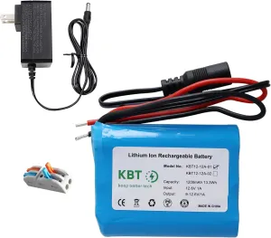 KBT 12V 1200mAh Rechargeable Li-ion Battery, Bare Leads Wire Replacement Battery Pack with Charger Compatible for 12V Devices RC Car, Boat, Robot, DIY, LED Light Kit