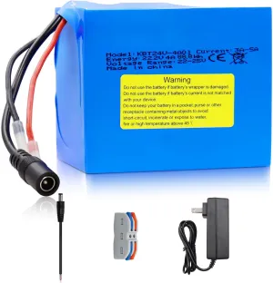 KBT 24V 4Ah Rechargeable Lithium Replacement Battery, with Charger, Charging Cable, Cable Connector for Kids Ride On Cars