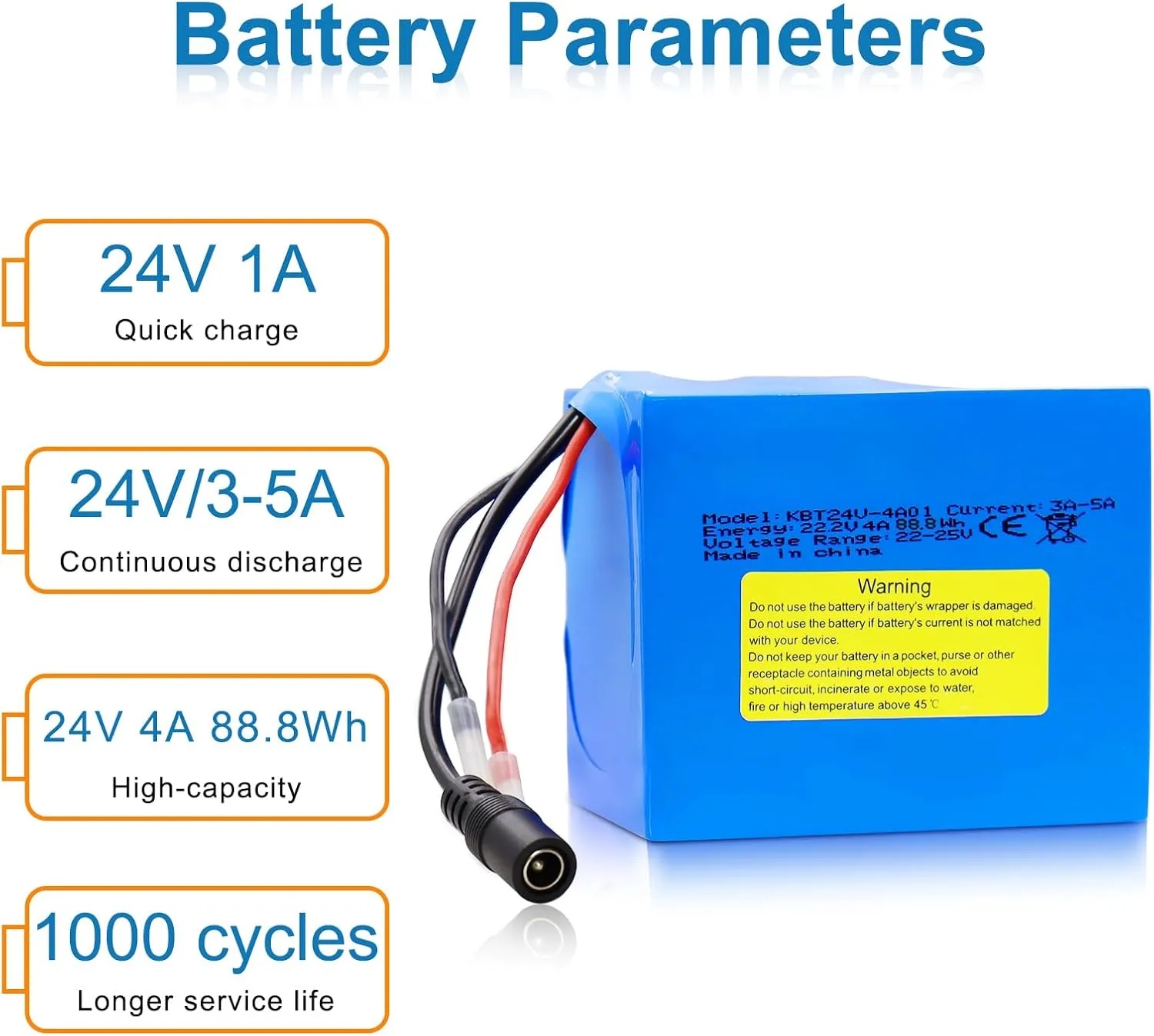 KBT 24V 4Ah Rechargeable Lithium Replacement Battery, with Charger, Charging Cable, Cable Connector for Kids Ride On Cars