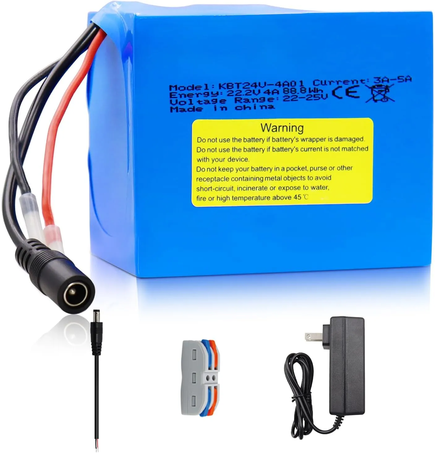 KBT 24V 4Ah Rechargeable Lithium Replacement Battery, with Charger, Charging Cable, Cable Connector for Kids Ride On Cars