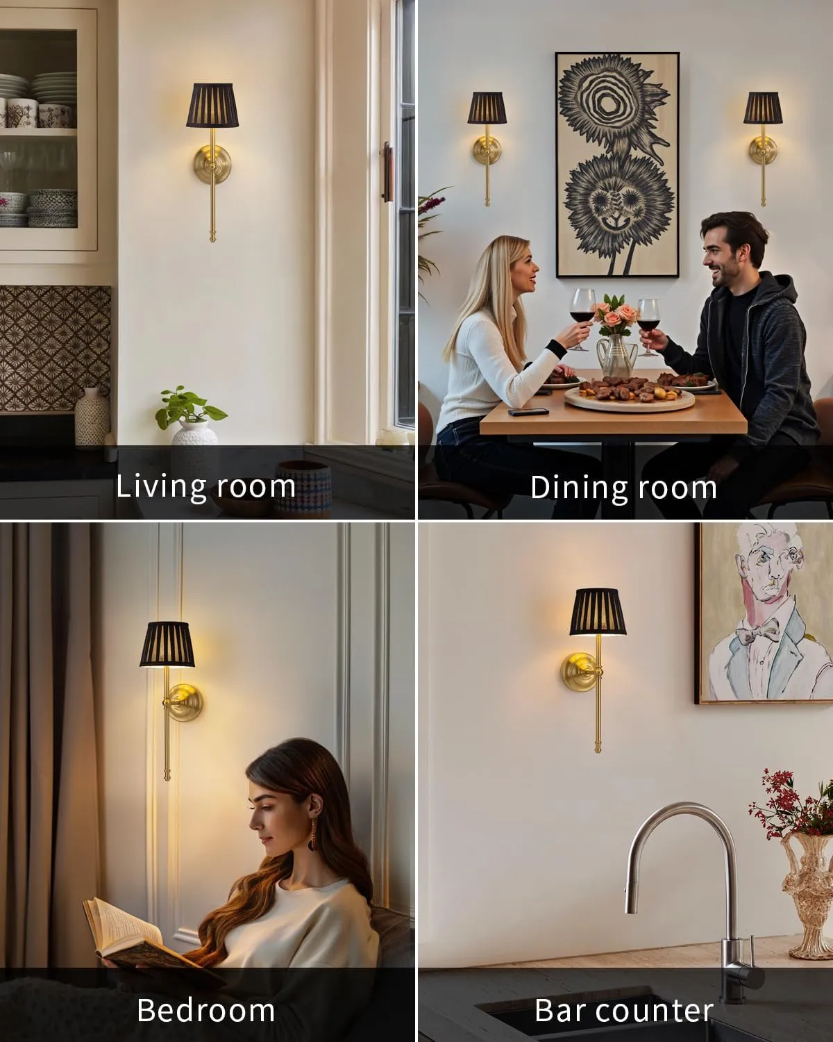 KDG Cordless Wall Sconces Set of 2, Small Wireless 5200mAh Rechargeable Battery Fabric LED Wall Lamps, Portables Lightings for Wall Painting, Living Room, Bedroom, Hallway, Gifts, Night Light (Black)