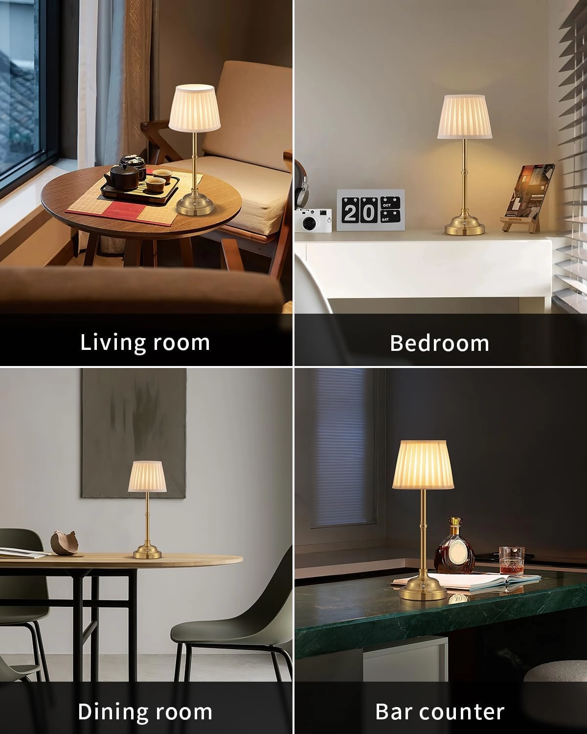 KDG Cordless LED Table Lamp Set of 2, Portables Fabric Shade Desk Lamps, 4000mAh Rechargeable Battery Powered Lighting, Dimmable Light for Dining Room, Bedroom, Bedside, Night Light, Balcony (Bronze)