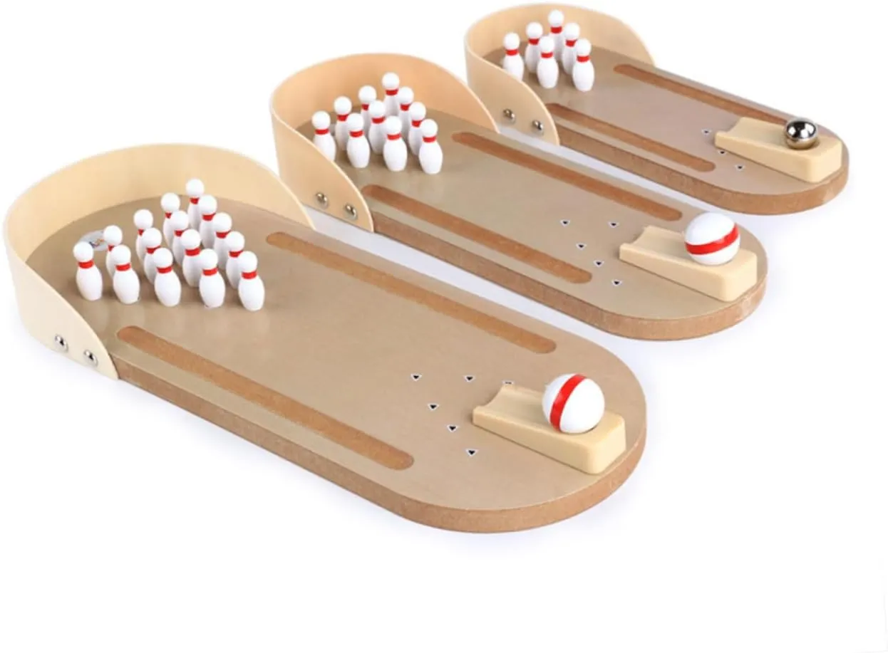 KESYOO 2 Sets Mini Desktop Bowling and Basketball Game Set Interactive Educational Wooden for Relief and Family Fun Set for Home Bars and Schools