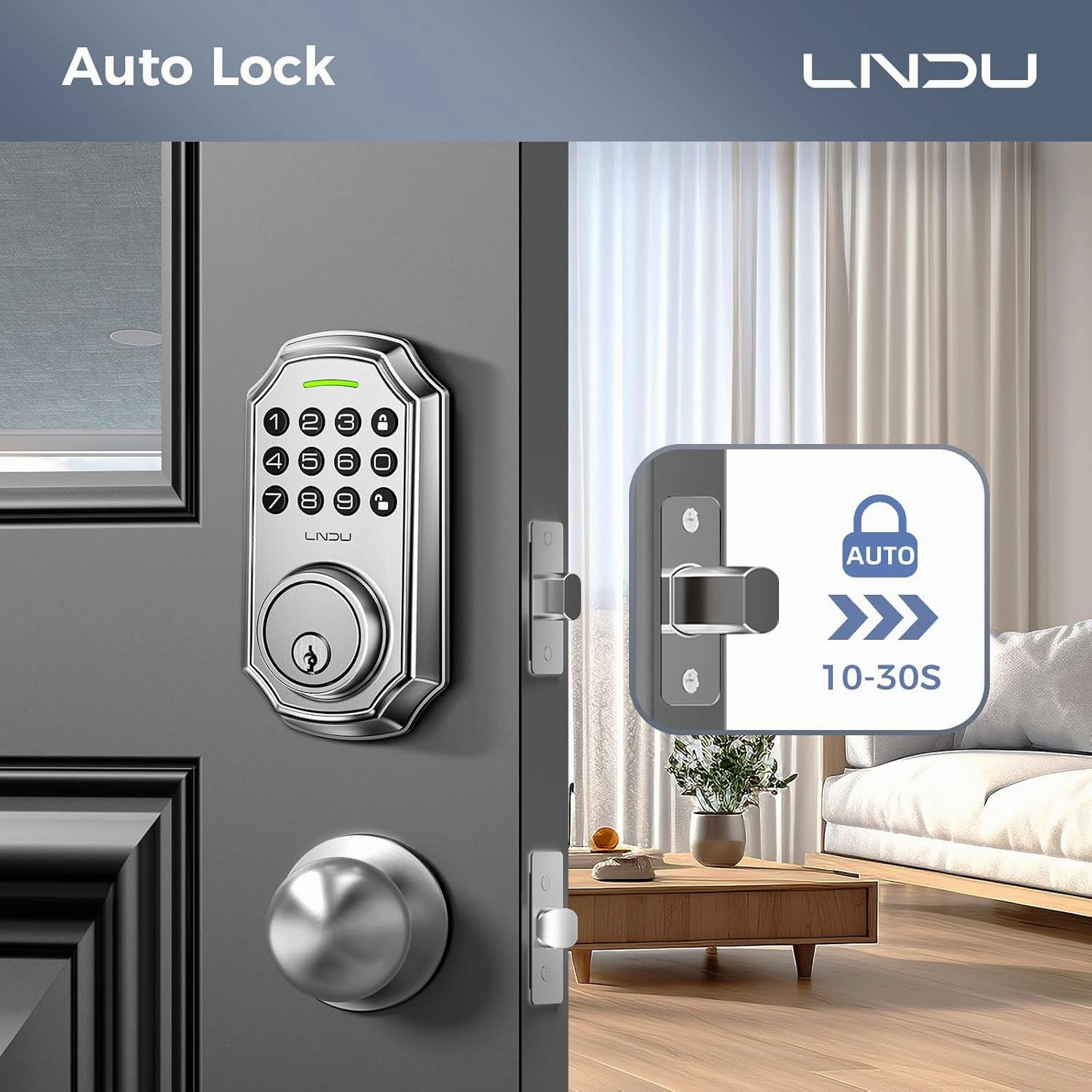 Keyless Entry Door Lock Deadbolt with Handle Set: 100 Code Front Door Lock Set, Keypad Door Lock with Handle, Electronic Keypad Deadbolt with 2 Knob, One Touch Lock, Auto Lock Easy to Install