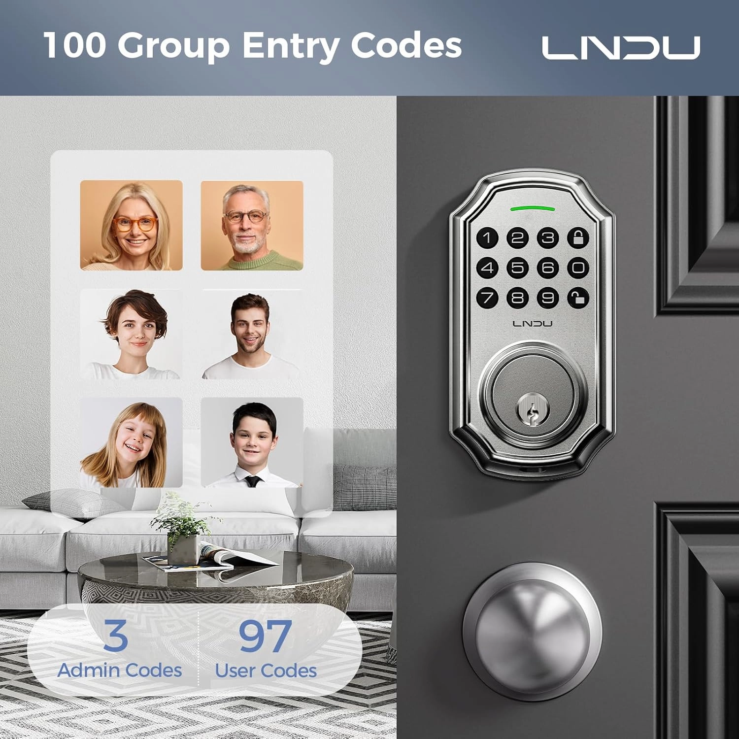 Keyless Entry Door Lock Deadbolt with Handle Set: 100 Code Front Door Lock Set, Keypad Door Lock with Handle, Electronic Keypad Deadbolt with 2 Knob, One Touch Lock, Auto Lock Easy to Install
