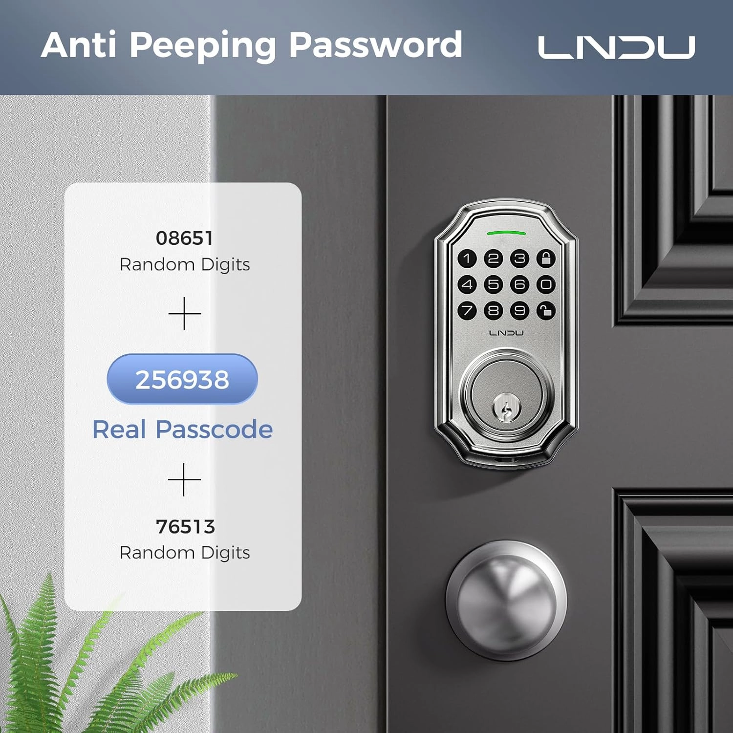 Keyless Entry Door Lock Deadbolt with Handle Set: 100 Code Front Door Lock Set, Keypad Door Lock with Handle, Electronic Keypad Deadbolt with 2 Knob, One Touch Lock, Auto Lock Easy to Install