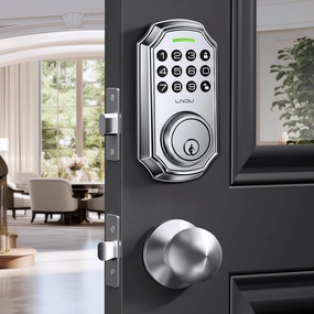 Keyless Entry Door Lock Deadbolt with Handle Set: 100 Code Front Door Lock Set, Keypad Door Lock with Handle, Electronic Keypad Deadbolt with 2 Knob, One Touch Lock, Auto Lock Easy to Install