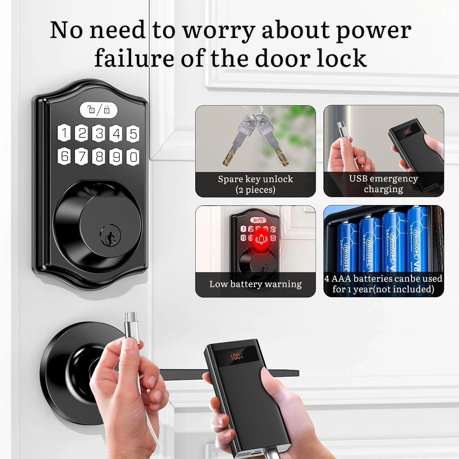 keyless Entry Door Lock deadbolt with Handle Set-Front Smart Door Locks for Front Door-with 2 Lever Handles-Electronic Keypad Code Deadbolt,Fingerprint Door Lock-Auto Lock(Black)