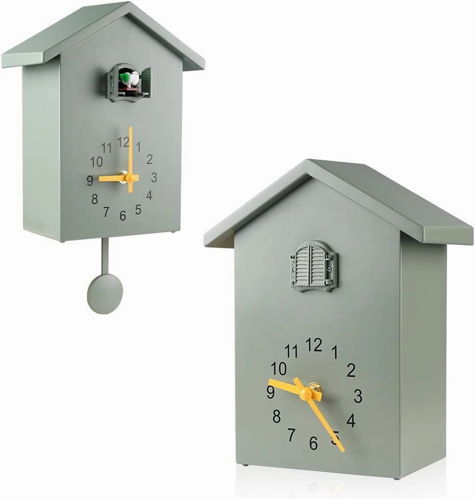 KEYPOWER Cuckoo Clock Cuckoo Wall Clock,Cuckoo Bird Voices Call, Design Clock Pendulum, Bird House, Wall Art Home Living Room Kitchen Office Decoration (Green)