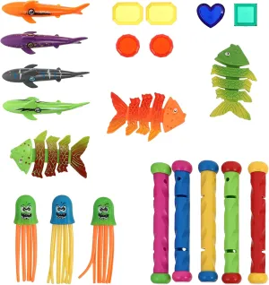 KICHOUSE Summer Pool Dive Toys for Boys and Girls 21pcs Diving Treasure Hunt Toys Gems Octopus