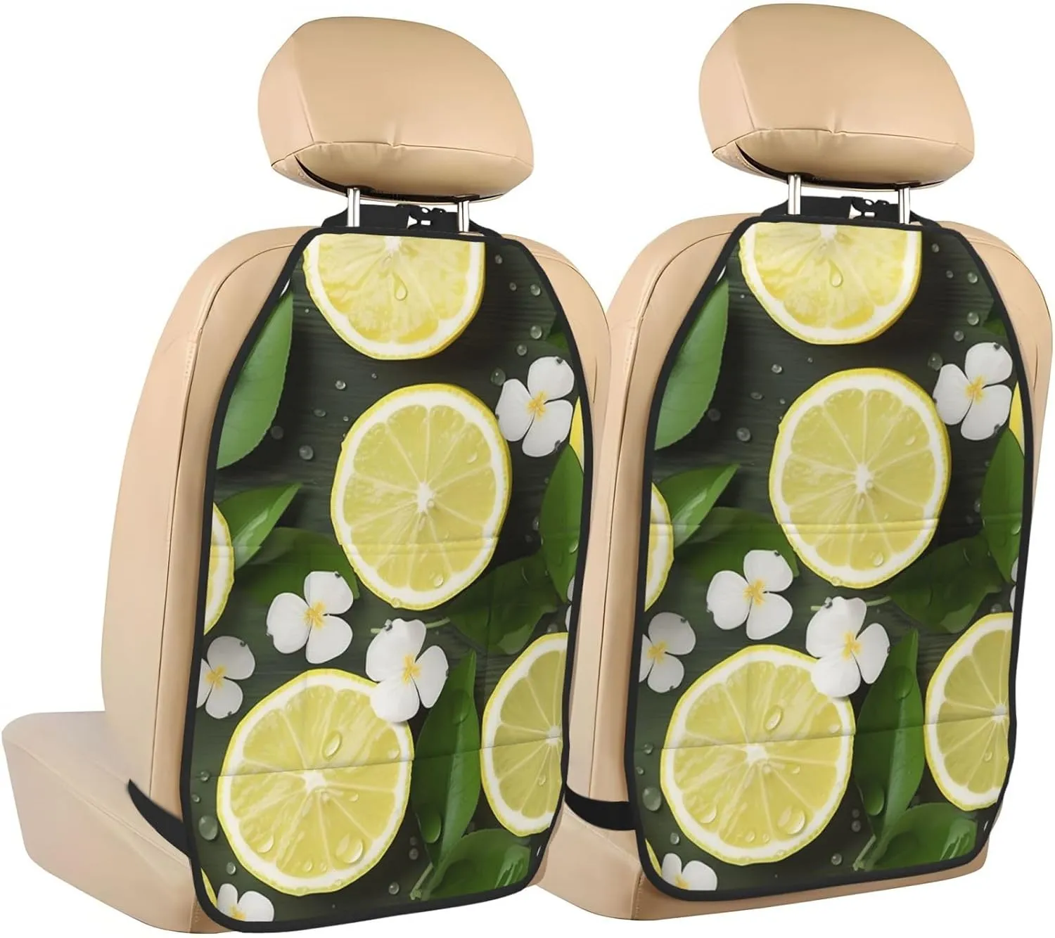 Kick Mat Back Seat Protector for Car 2 Pack Extra Large Car Back Seat Cover with 3 Storage Pockets Waterproof Seat Back Protector Fresh Lemon Backseat Car Organizer for Trucks SUV