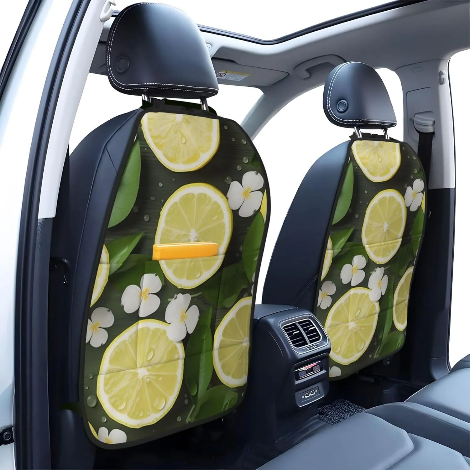 Kick Mat Back Seat Protector for Car 2 Pack Extra Large Car Back Seat Cover with 3 Storage Pockets Waterproof Seat Back Protector Fresh Lemon Backseat Car Organizer for Trucks SUV