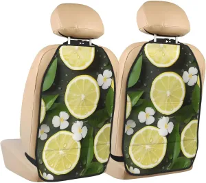 Kick Mat Back Seat Protector for Car 2 Pack Extra Large Car Back Seat Cover with 3 Storage Pockets Waterproof Seat Back Protector Fresh Lemon Backseat Car Organizer for Trucks SUV