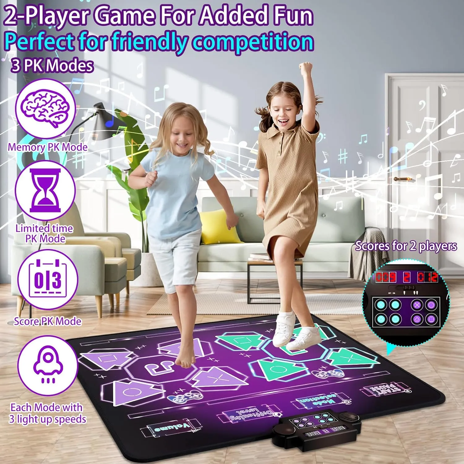 Kids Dance Mat Toys - 2-Player Dance Pad Gifts for Girls Boys Toddlers 3 4 5 6 7 8 9   Year Old Electronic Dancing Mat Floor Games Toy with Music Light Christmas Birthday Gift (Purple)