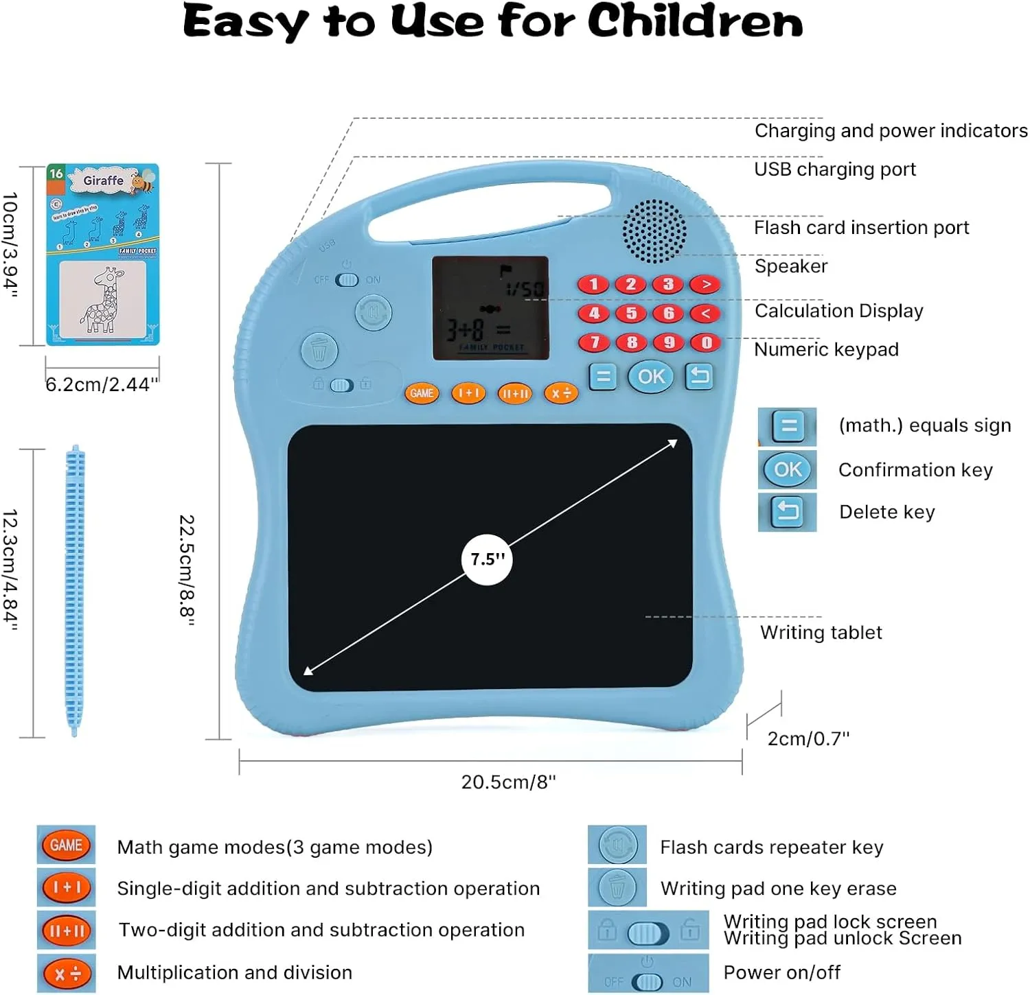 Kids Educational Learning Toys with Math Games,Talking Flash Cards and Writing Drawing Tablet, Speech Therapy Autism Sensory Toys Gifts for Toddler Preschool Activities Boys Girls Ages 3-10 (Blue)