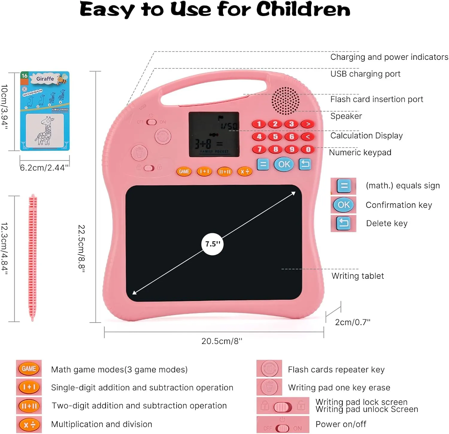Kids Educational Learning Toys with Math Games,Talking Flash Cards and Writing Drawing Tablet, Speech Therapy Autism Sensory Toys Gifts for Toddler Preschool Activities Boys Girls Ages 3-10 (Pink)