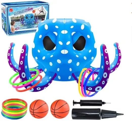 Kids Inflatable Swimming Pool with Basketball Hoop,Pool Basketball Games Toys，Swimming Pool Ring Toss Toys for Kids Adults Family，Toddler Indoor Outdoor Water Play