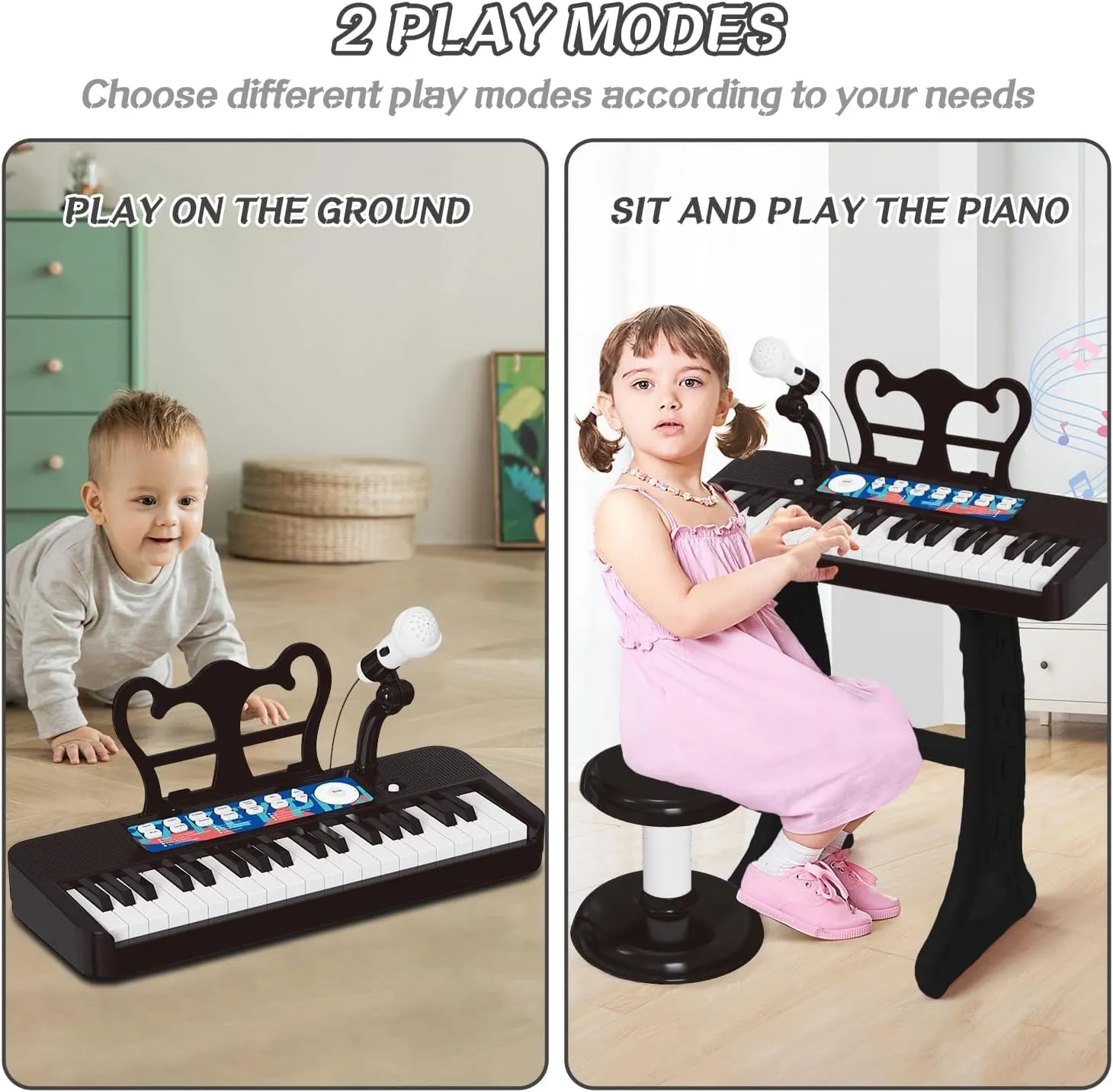 Kids Piano, 37 Keys Toddler Piano Keyboard Toy Electronic Musical Instrument Educational Toy with Microphone, 2 Speakers, Record Playback, Christmas Birthday Gift for 3  Years Old Black