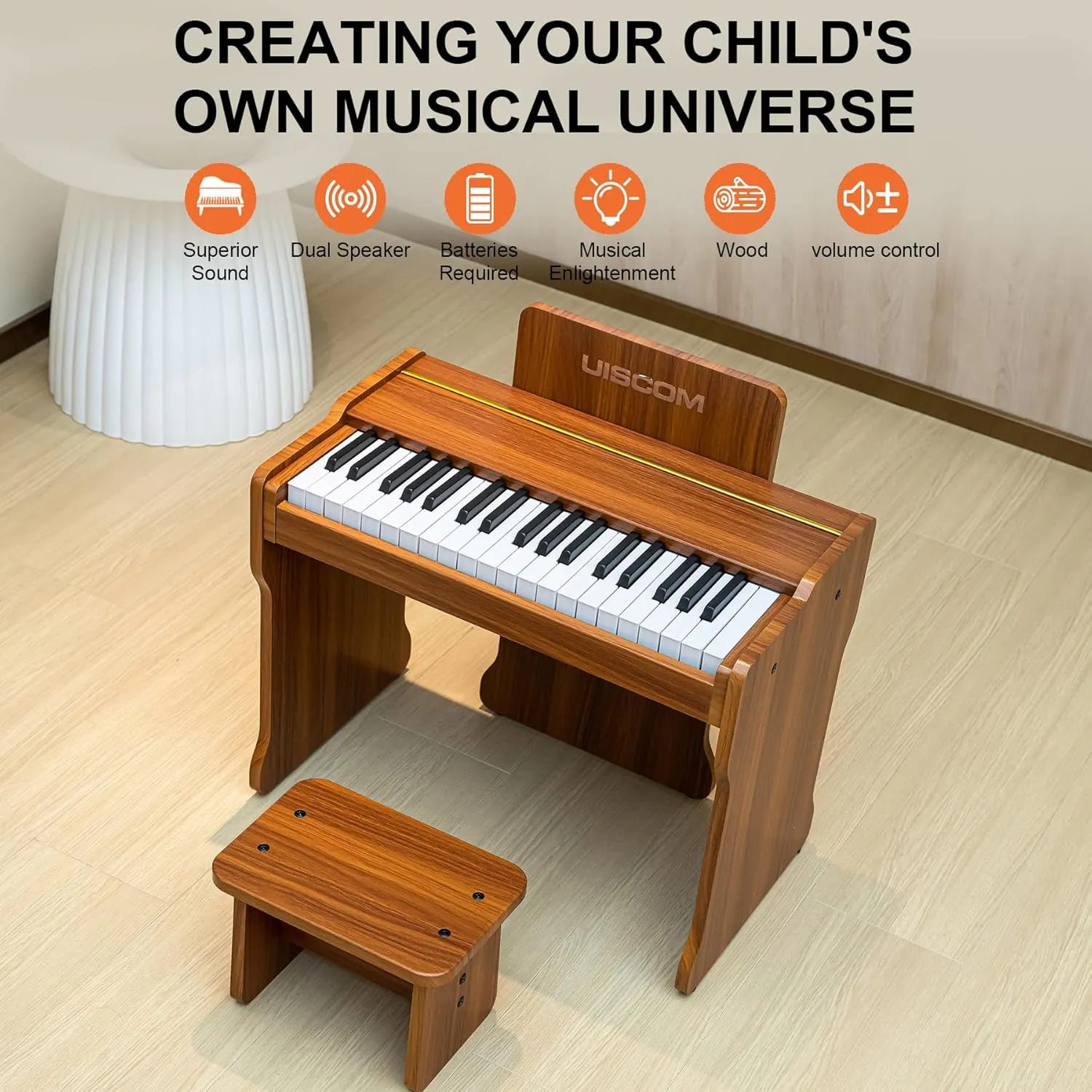 Kids Piano Keyboard, 37 Keys Digital Piano, Toddler Piano for Kids, Mini Baby Piano Toy, Kids Musical Instruments Sets, Wood Piano keyboard for kids Ages 3 ,Brown