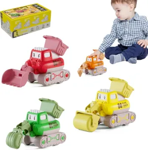 Kids' Play Construction Vehicles - 4PCS Excavator Drill Dump Truck Loader Toys for Toddlers, Press and Go Truck Car for Boys First Birthday Gift, 3 Years Travel Outside Sand Push Toy