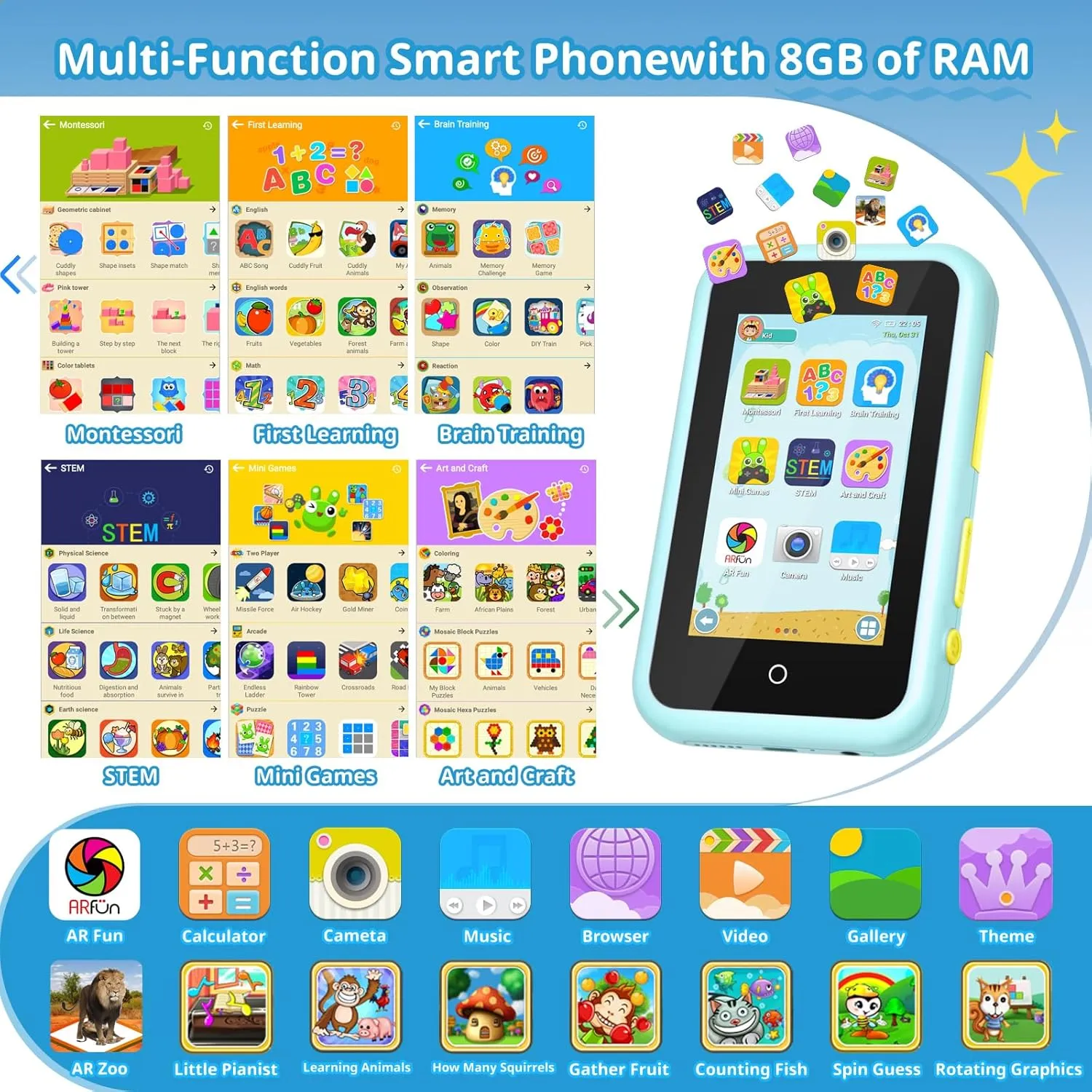 Kids Smart Phone Toys with 4" Touchscreen, Dual Camera & AR STEM Alphabet Learning, WiFi Play Phone for Boys & Girls 3-10, Music Puzzle-Games Toddler Cell Phone Toy, Ideal Christmas & Birthday Gift