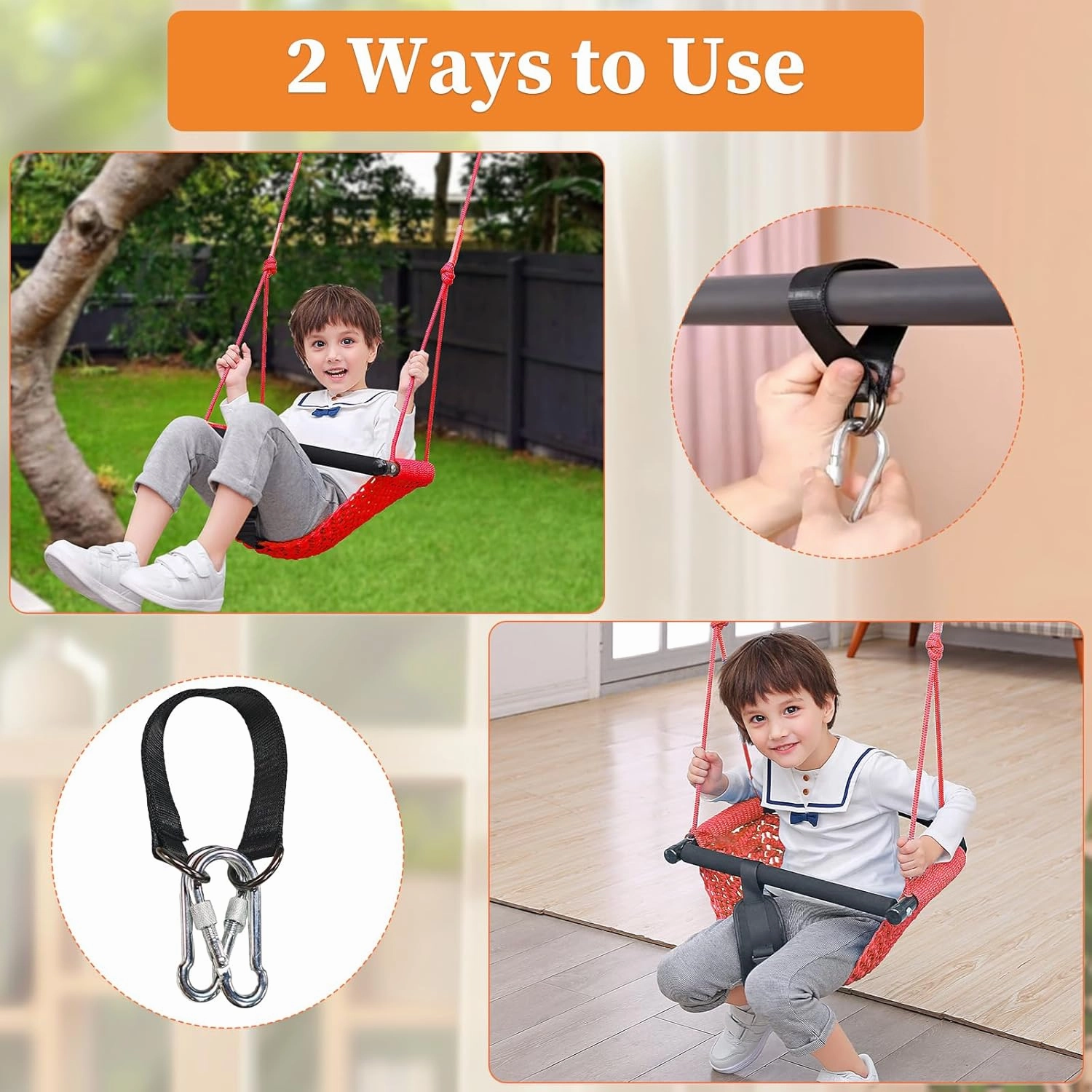 Kids Swing Seats Indoor Hand-Made Kids Swing with Adjustable Rope Outdoor Swing Seat Tree Swing Seat for Kids for Backyard Swing Seat for Kids for Playground Child Swing for Outside(Red)