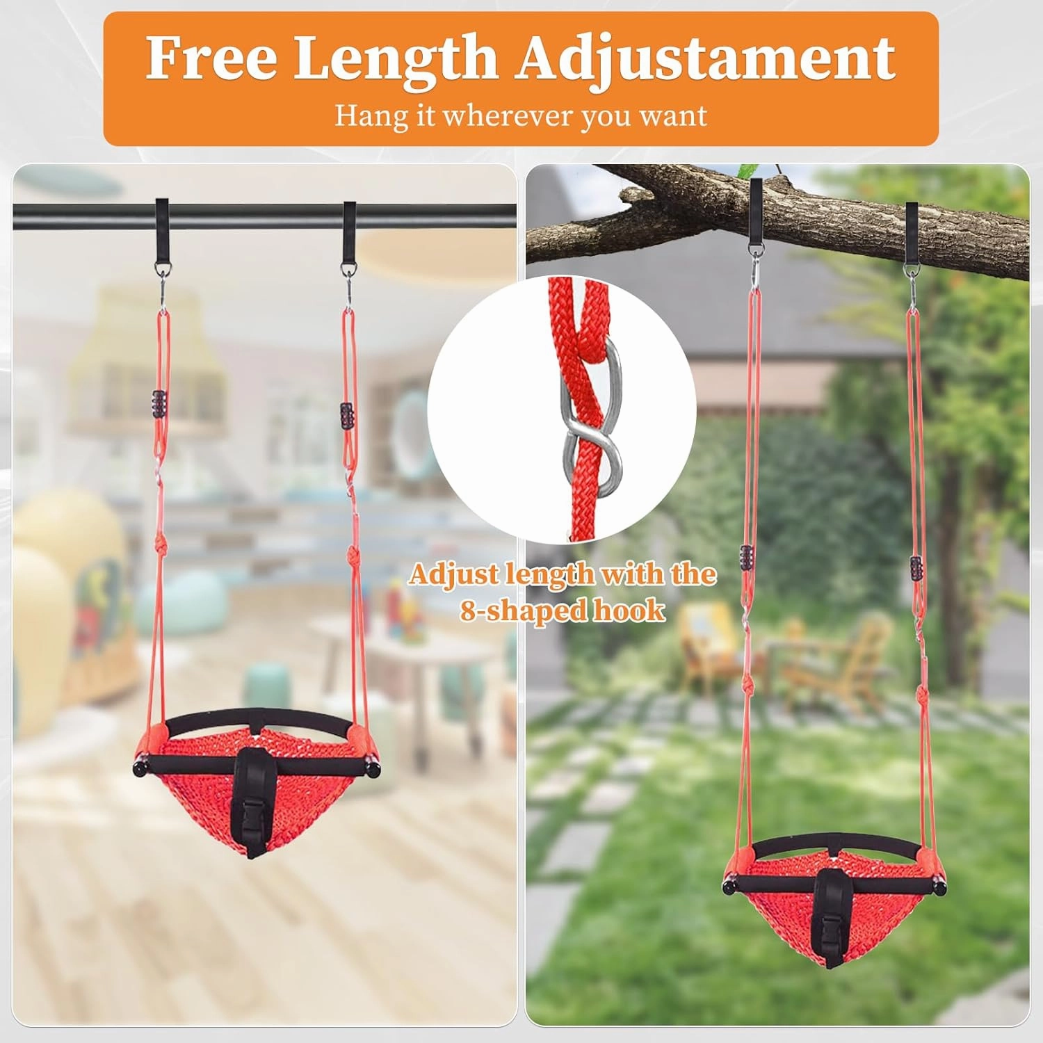 Kids Swing Seats Indoor Hand-Made Kids Swing with Adjustable Rope Outdoor Swing Seat Tree Swing Seat for Kids for Backyard Swing Seat for Kids for Playground Child Swing for Outside(Red)
