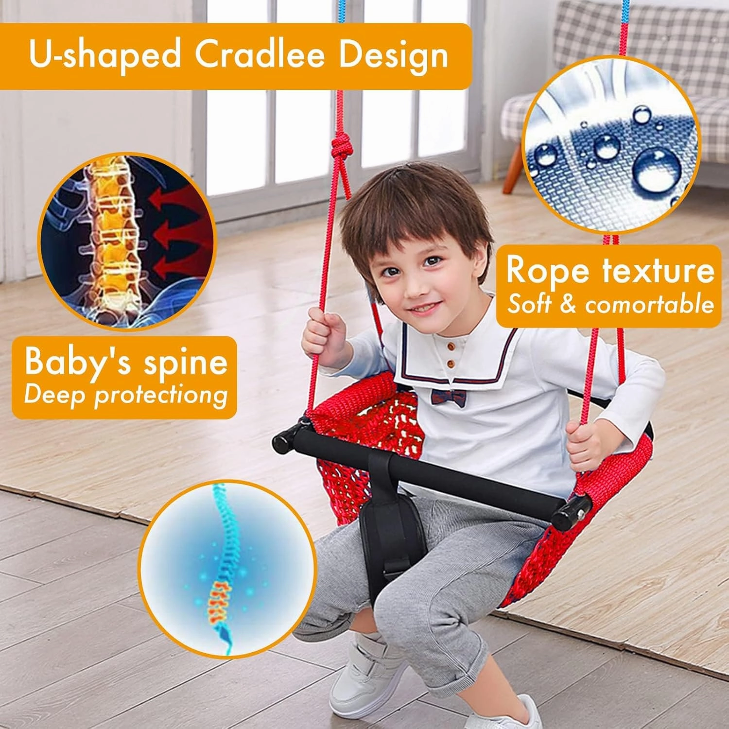 Kids Swing Seats Indoor Hand-Made Kids Swing with Adjustable Rope Outdoor Swing Seat Tree Swing Seat for Kids for Backyard Swing Seat for Kids for Playground Child Swing for Outside(Red)