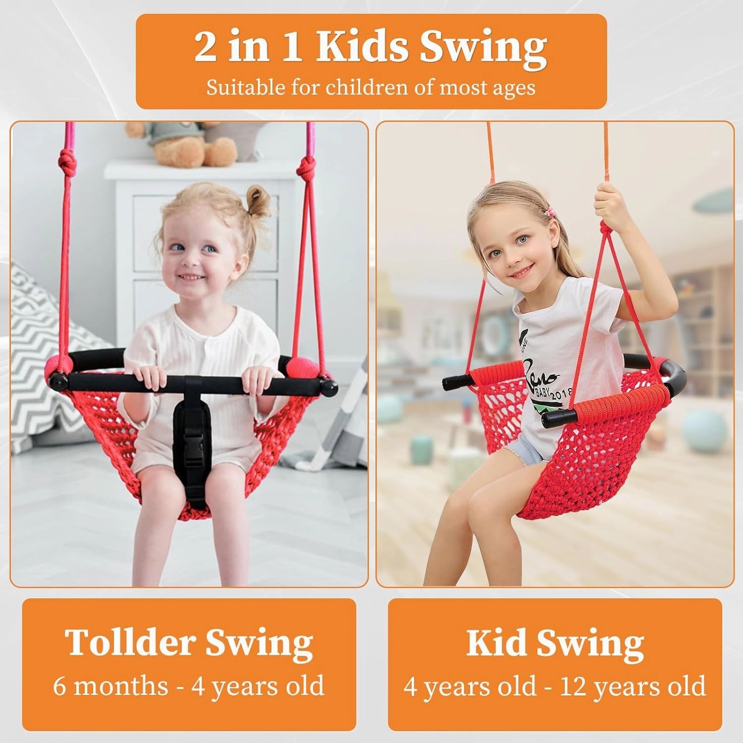 Kids Swing Seats Indoor Hand-Made Kids Swing with Adjustable Rope Outdoor Swing Seat Tree Swing Seat for Kids for Backyard Swing Seat for Kids for Playground Child Swing for Outside(Red)
